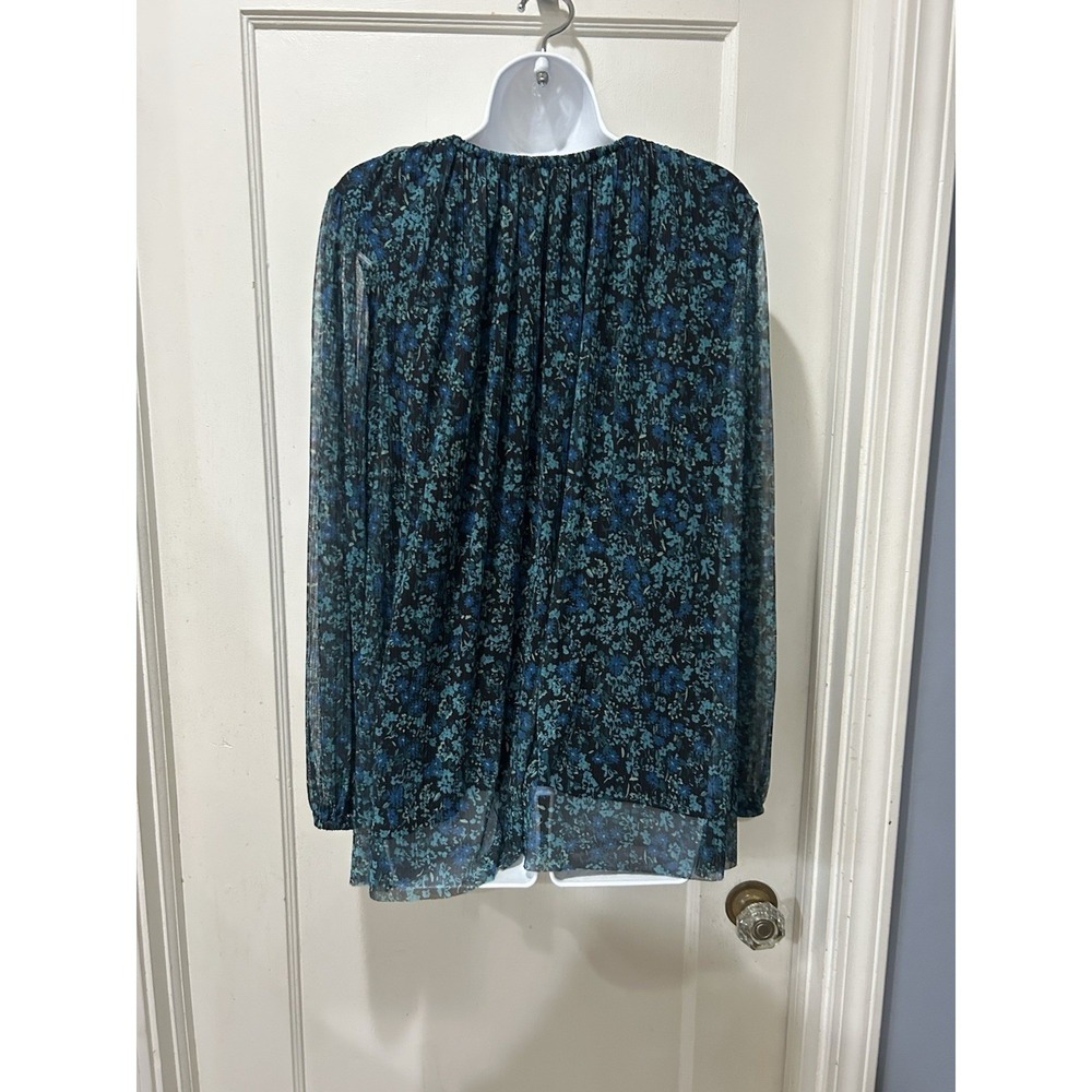 Terra Sky Plus Size 1X 16W 18W Blue Floral Sheer Long Sleeve Peasant Blouse - Picture 6 of 6